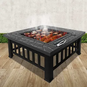 2-in-1 Fire Pit BBQ Table, Steel Frame, Stone Top, Grillz