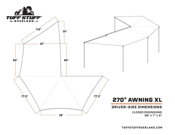 270 DEGREE AWNING, XL, DRIVER SIDE, C-CHANNEL ALUMINUM, OLIVE, BY TUFF STUFF OVERLAND