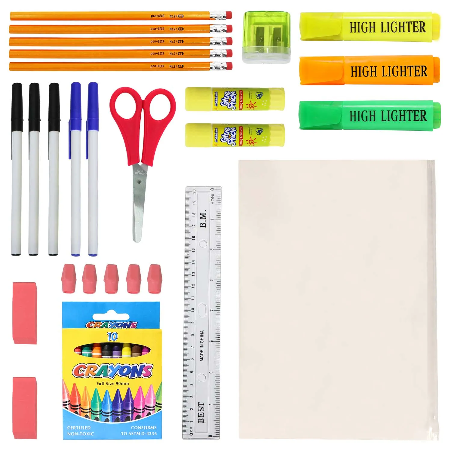 36 Piece Wholesale Basic School Supply Kits - Bulk Case of 48 Kits