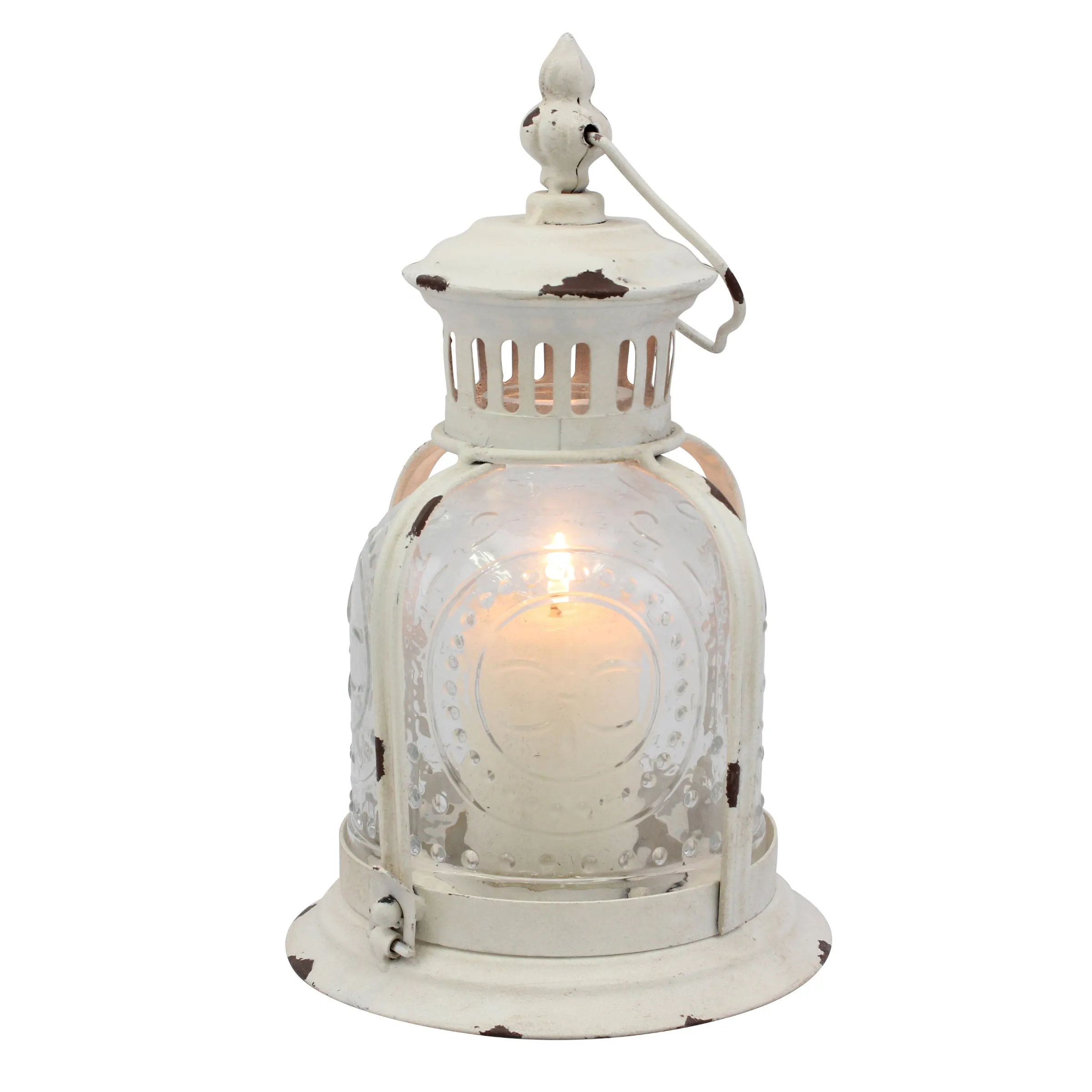 Antique White Metal Votive Candle Lantern - (WS)