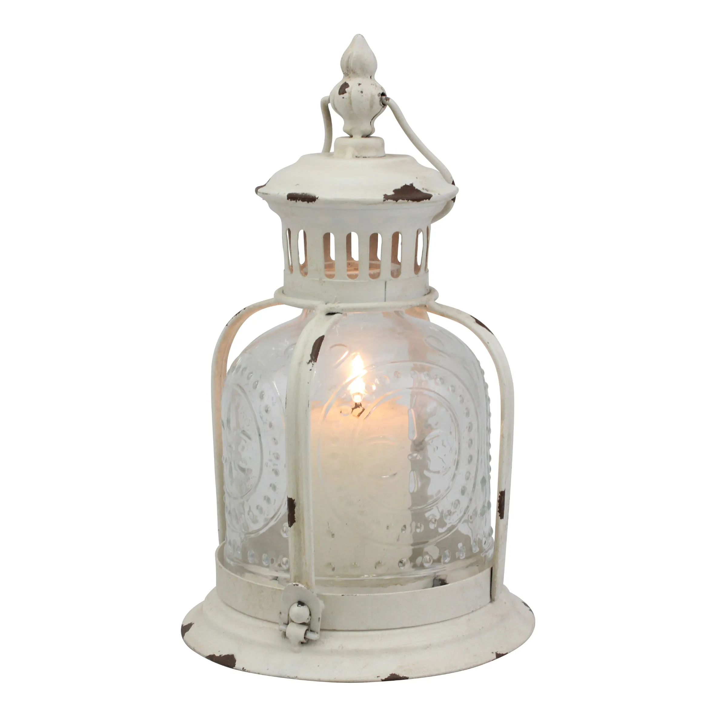 Antique White Metal Votive Candle Lantern - (WS)