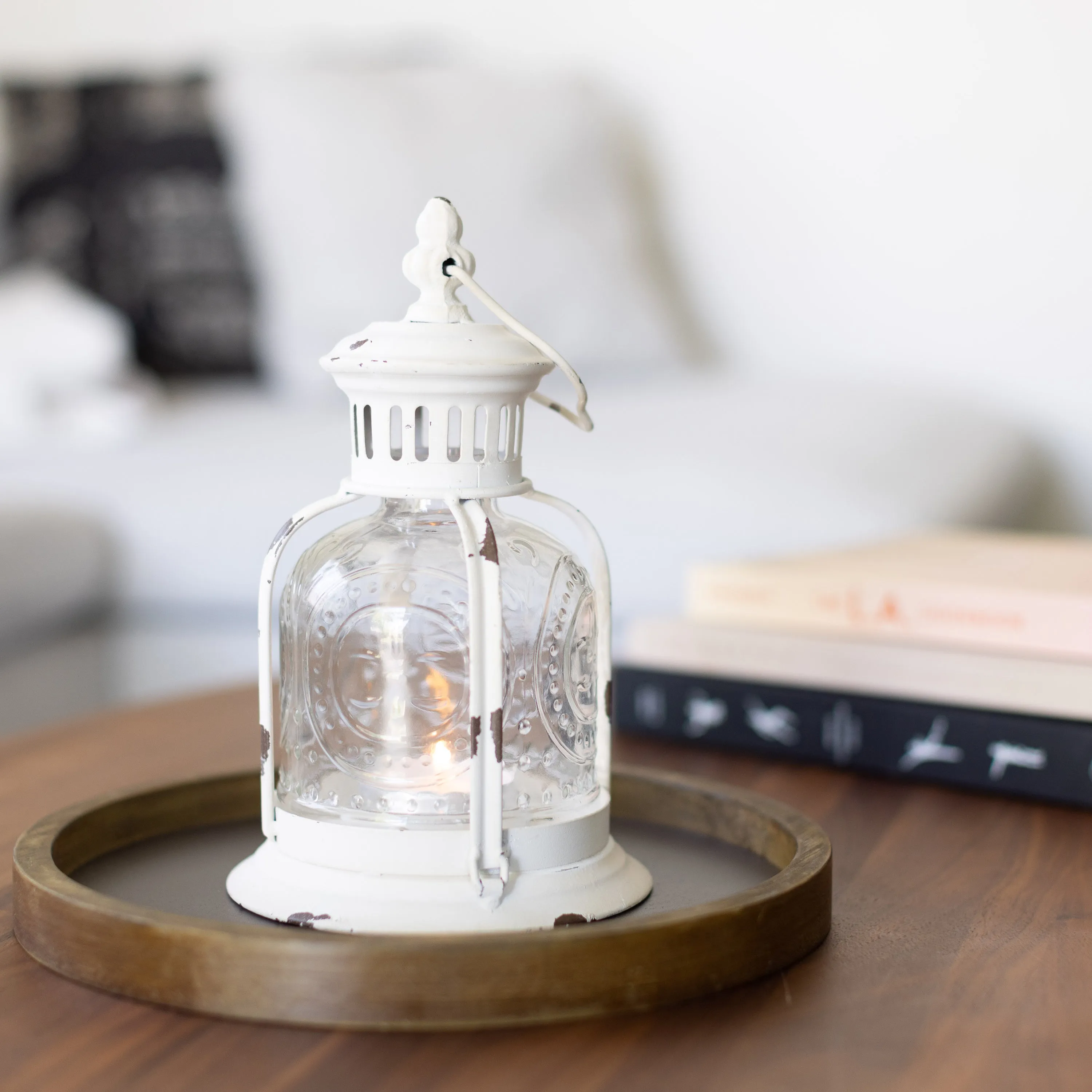 Antique White Metal Votive Candle Lantern - (WS)