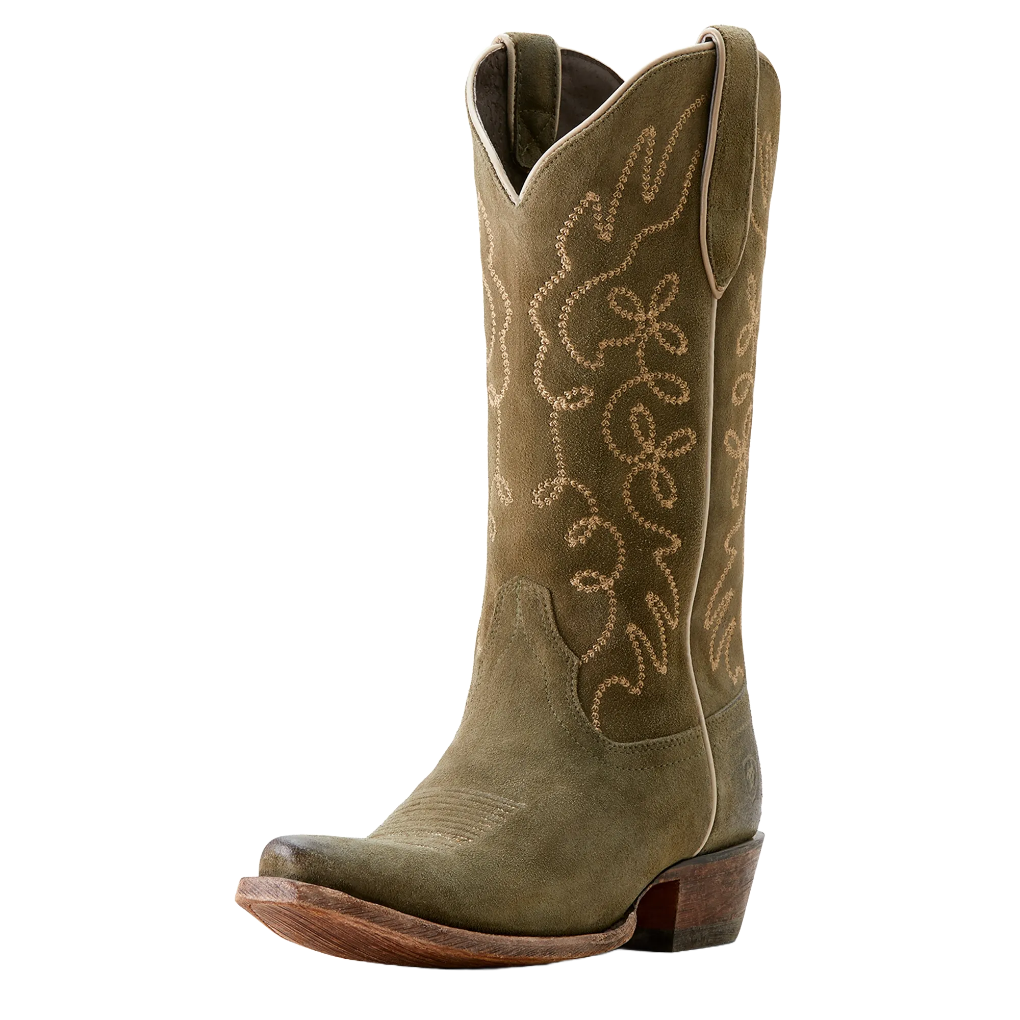 Ariat Ladies Jukebox Soft Olive Green Suede Western Boot 10053792