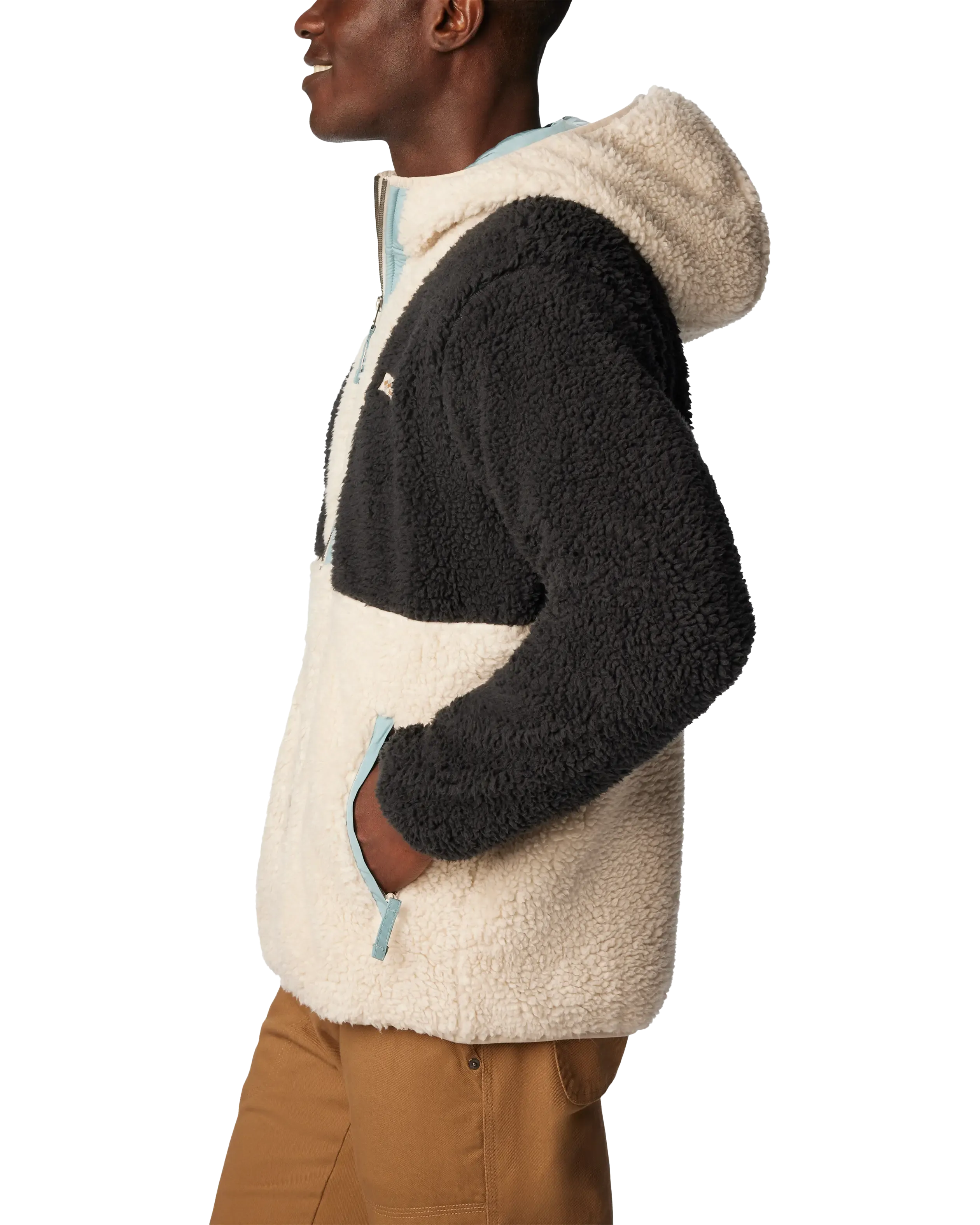 Backbowl Sherpa Hooded Jacket in Black, Dark Stone & Stone Blue