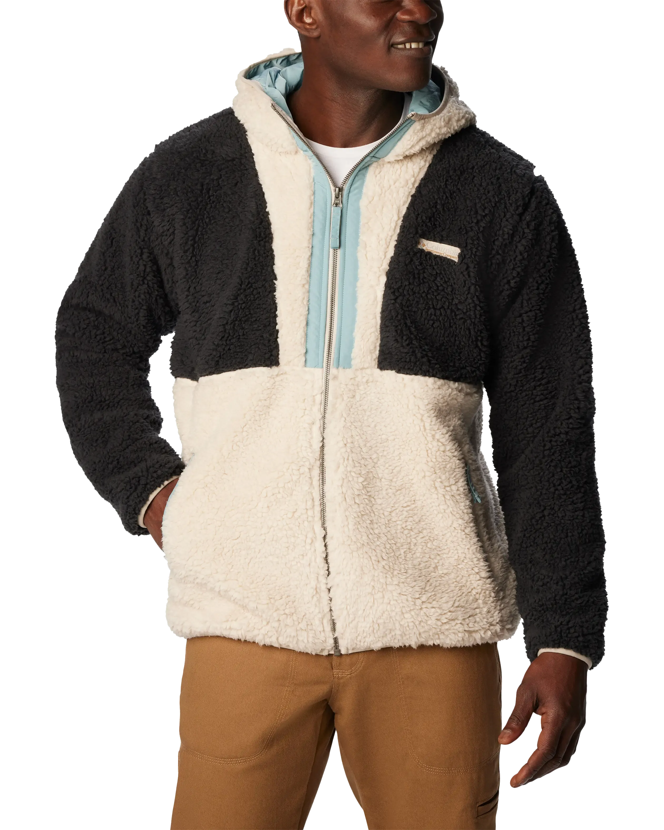 Backbowl Sherpa Hooded Jacket in Black, Dark Stone & Stone Blue