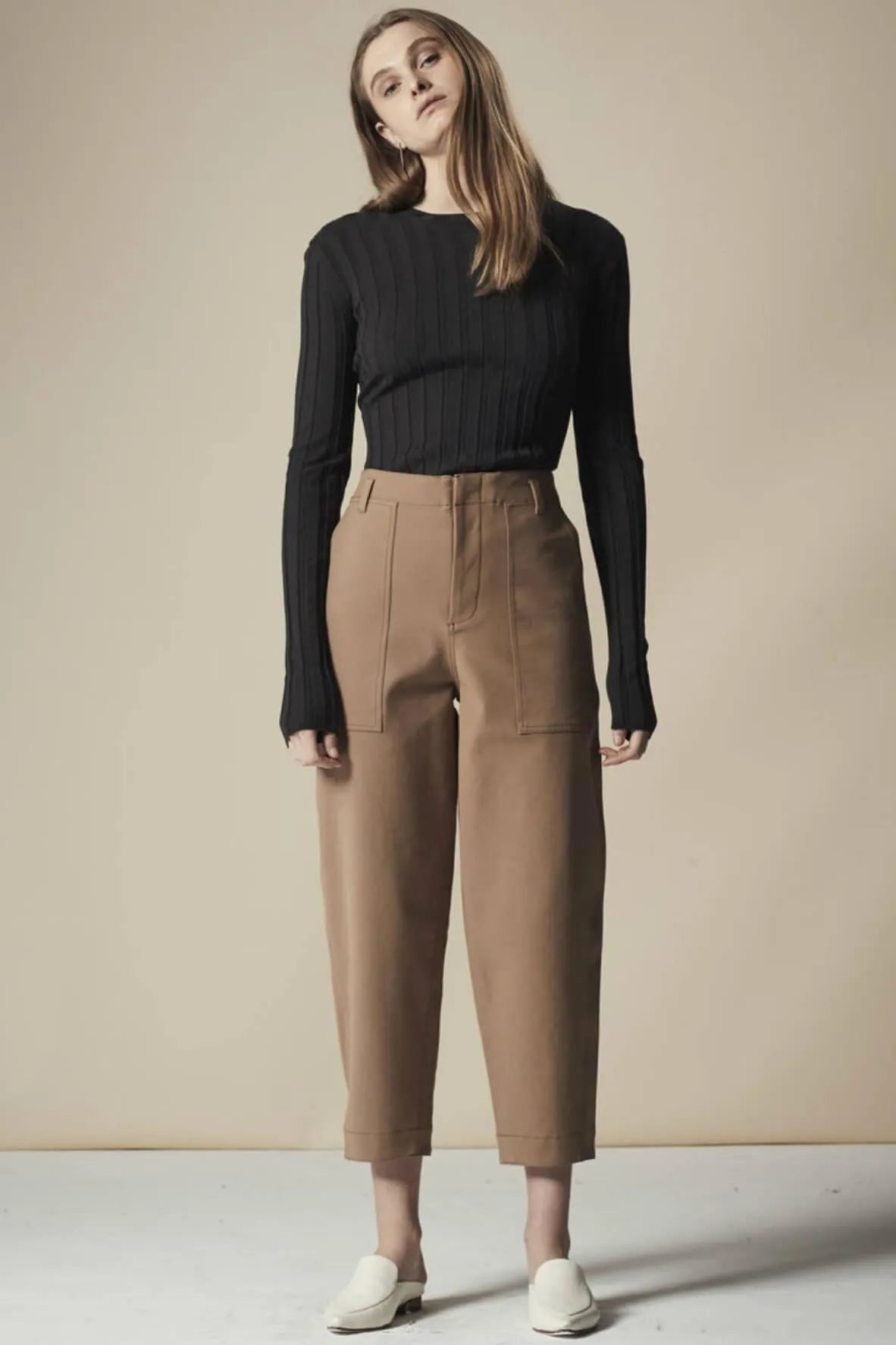 Beige Pocket Detail Cropped Pants