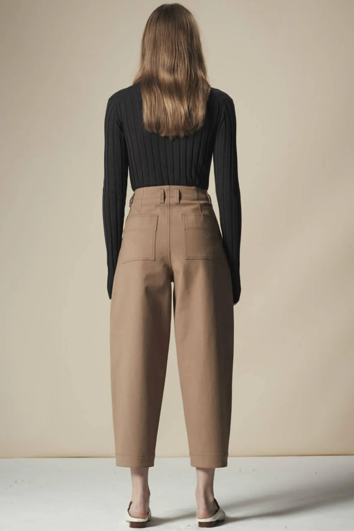 Beige Pocket Detail Cropped Pants