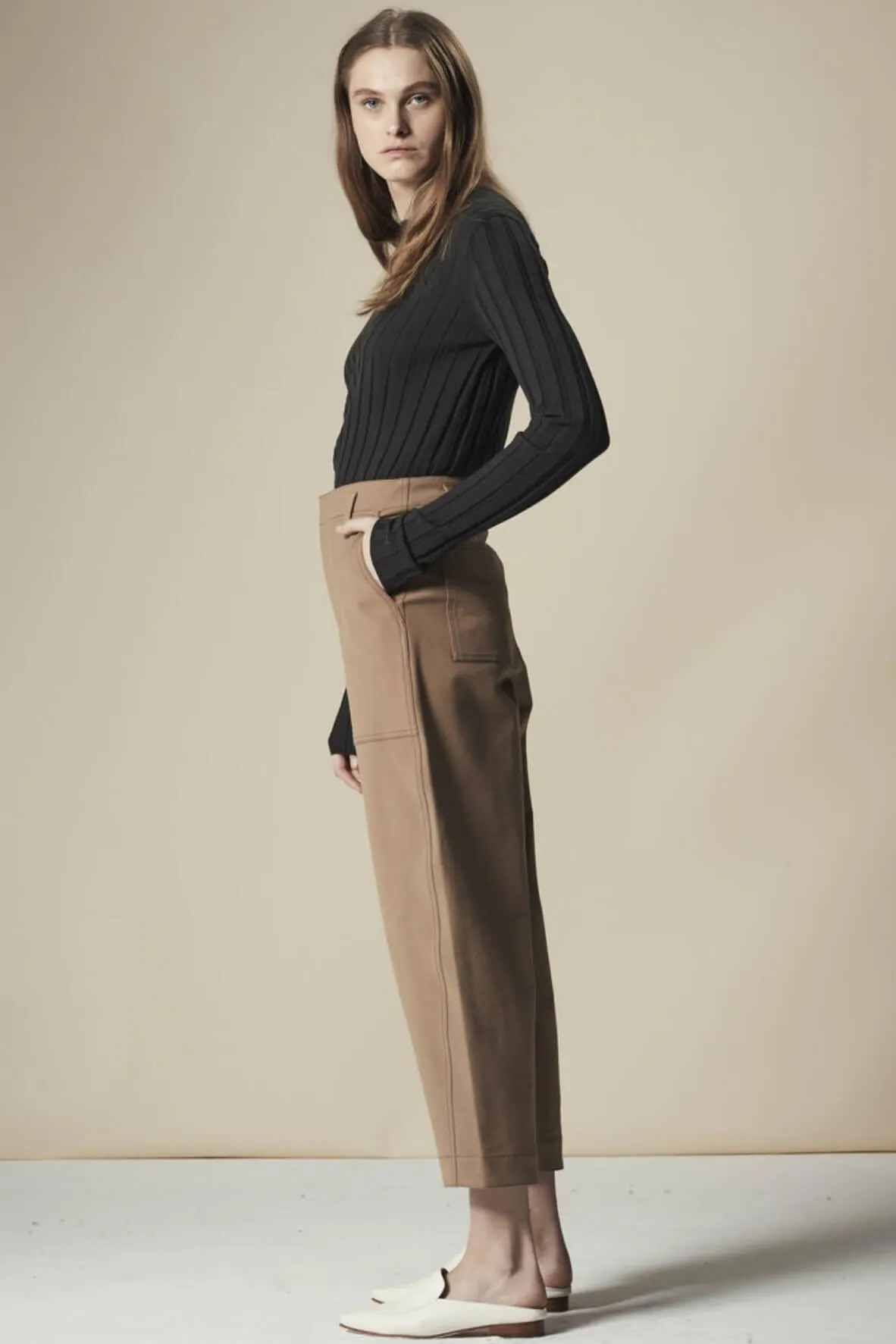 Beige Pocket Detail Cropped Pants