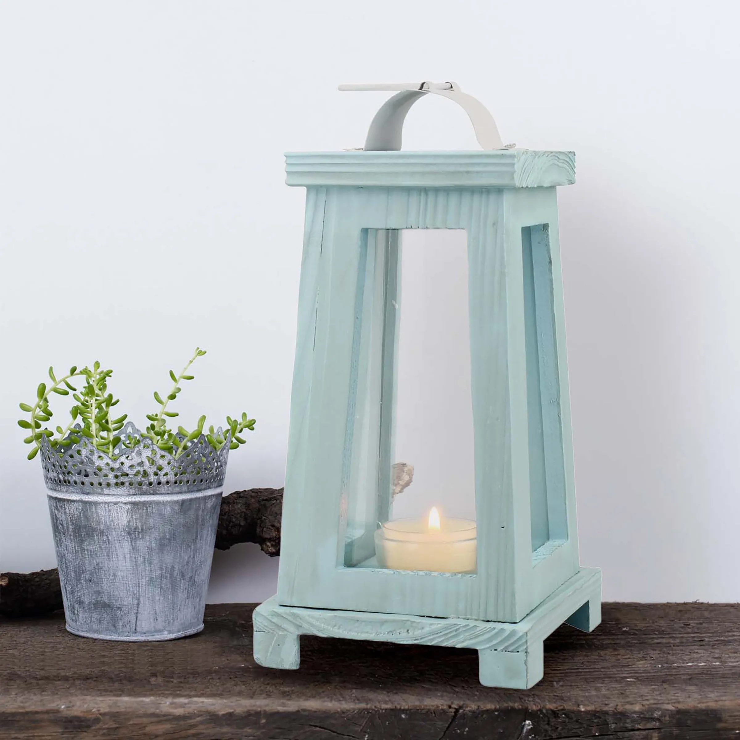 Coastal Worn Blue Wood Lantern (WS)