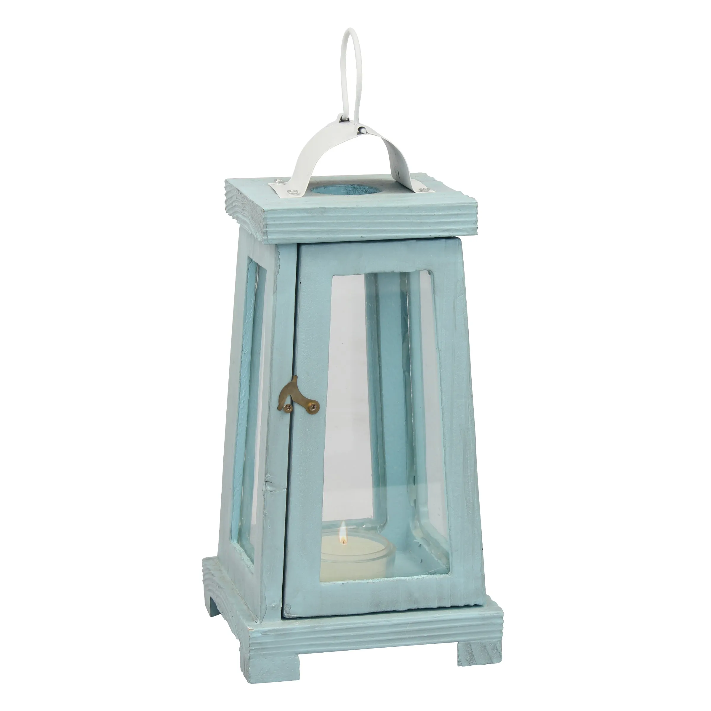 Coastal Worn Blue Wood Lantern (WS)