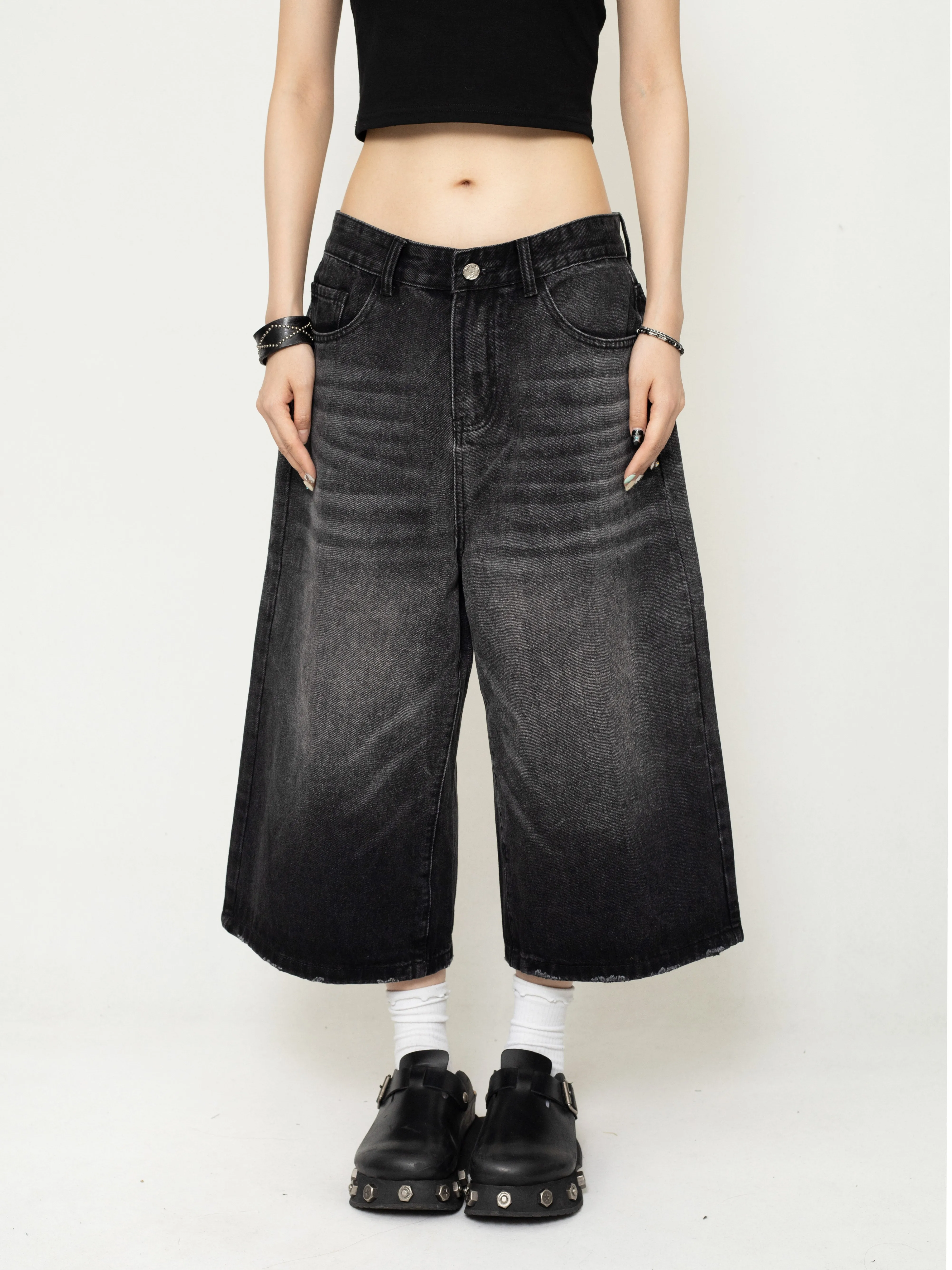 Cropped Loose Versatile Wide-leg Denim Pants ZER0219