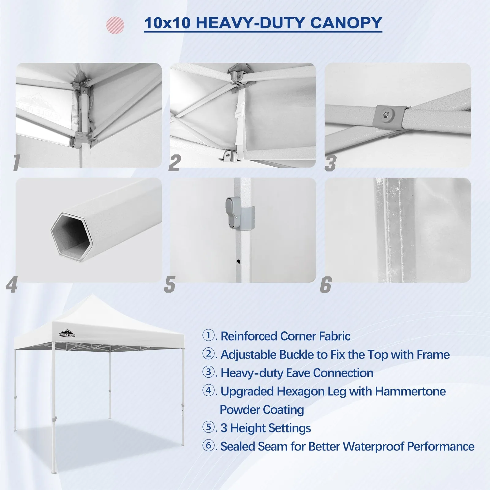 EAGLE PEAK 10x10 New Heavy Duty Pop up Commercial Canopy Tent with Roller Bag and 4 Sandbags