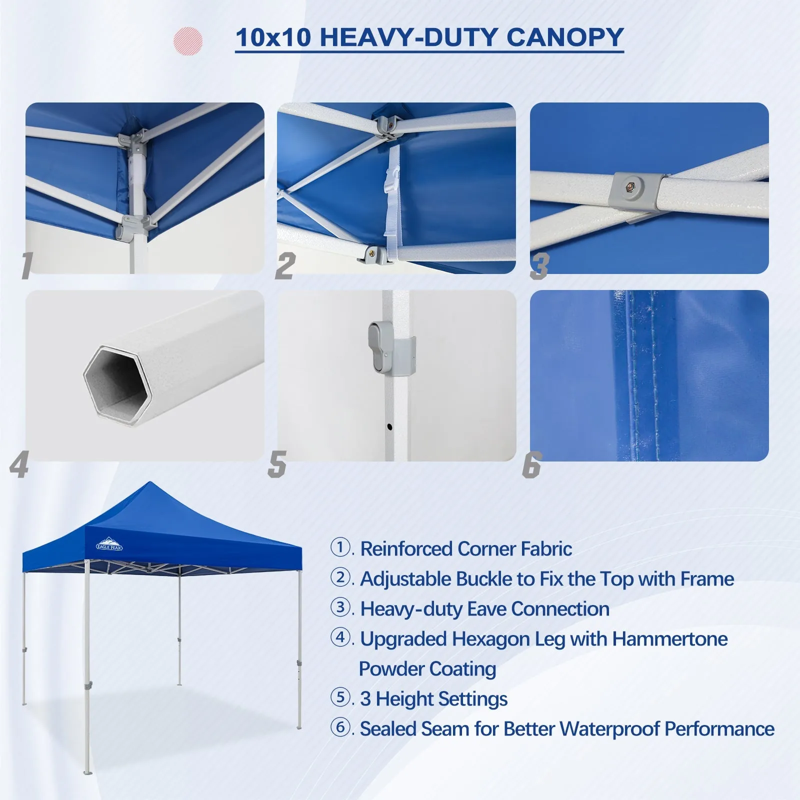 EAGLE PEAK 10x10 New Heavy Duty Pop up Commercial Canopy Tent with Roller Bag and 4 Sandbags