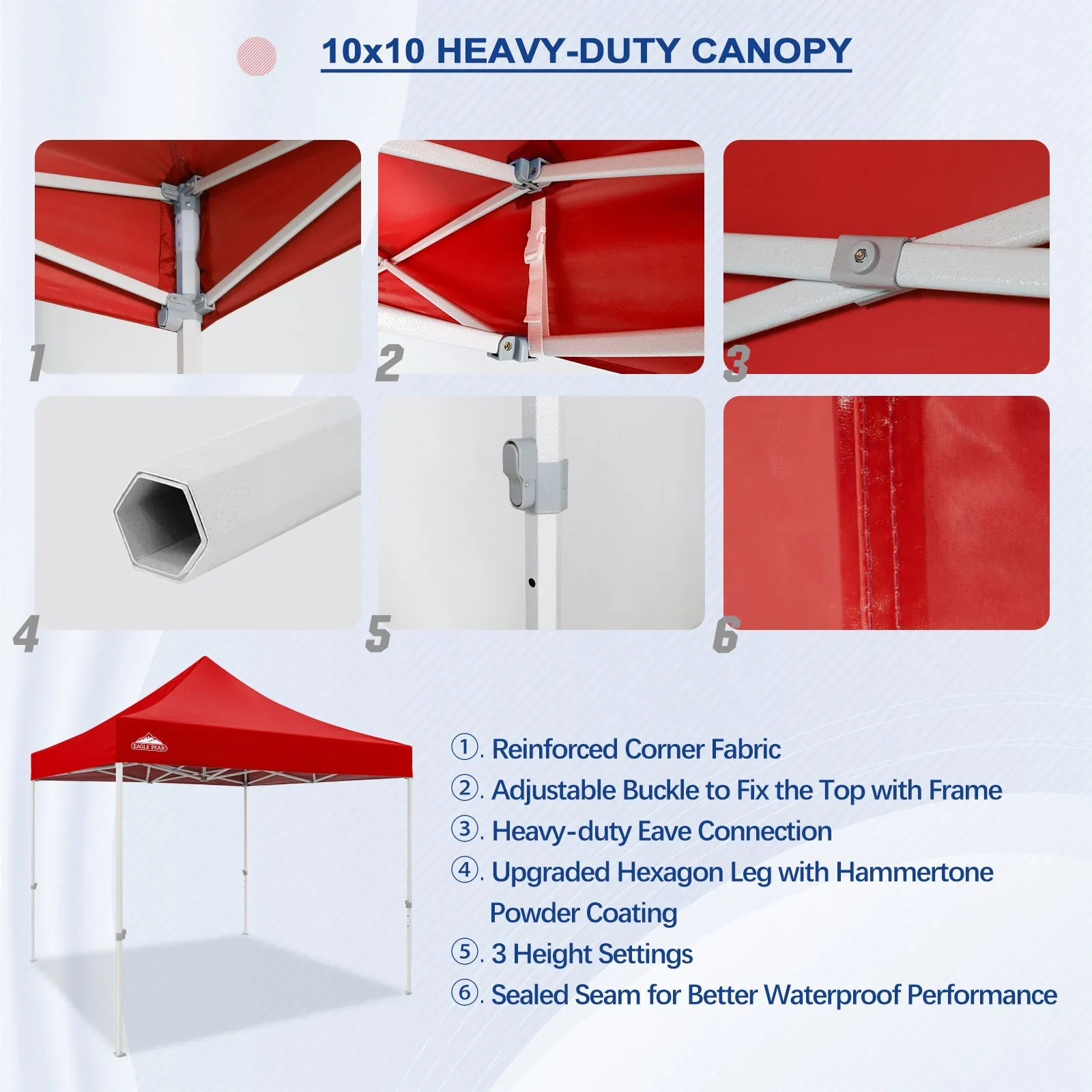 EAGLE PEAK 10x10 New Heavy Duty Pop up Commercial Canopy Tent with Roller Bag and 4 Sandbags