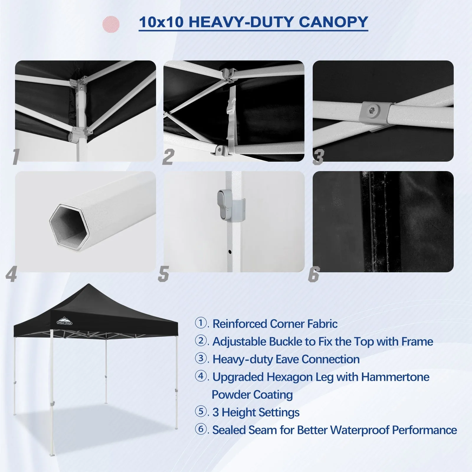 EAGLE PEAK 10x10 New Heavy Duty Pop up Commercial Canopy Tent with Roller Bag and 4 Sandbags