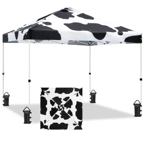 Eagle Peak SHADE GRAPHiX Easy Setup 10x10 Pop Up Canopy Tent with Digital Printed Cow Print Top