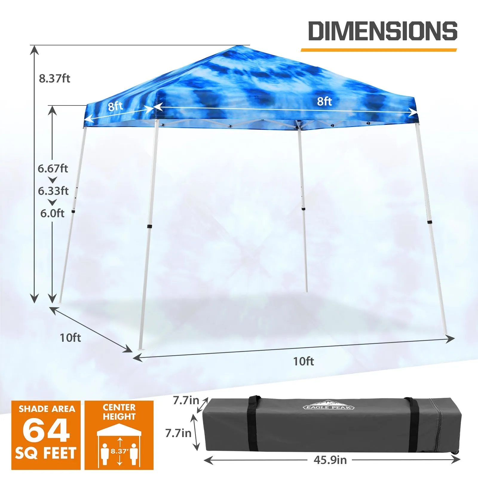 Eagle Peak SHADE GRAPHiX Slant Leg 10x10 Easy Setup Pop Up Canopy Tent with Digital Printed Tie Dye Top