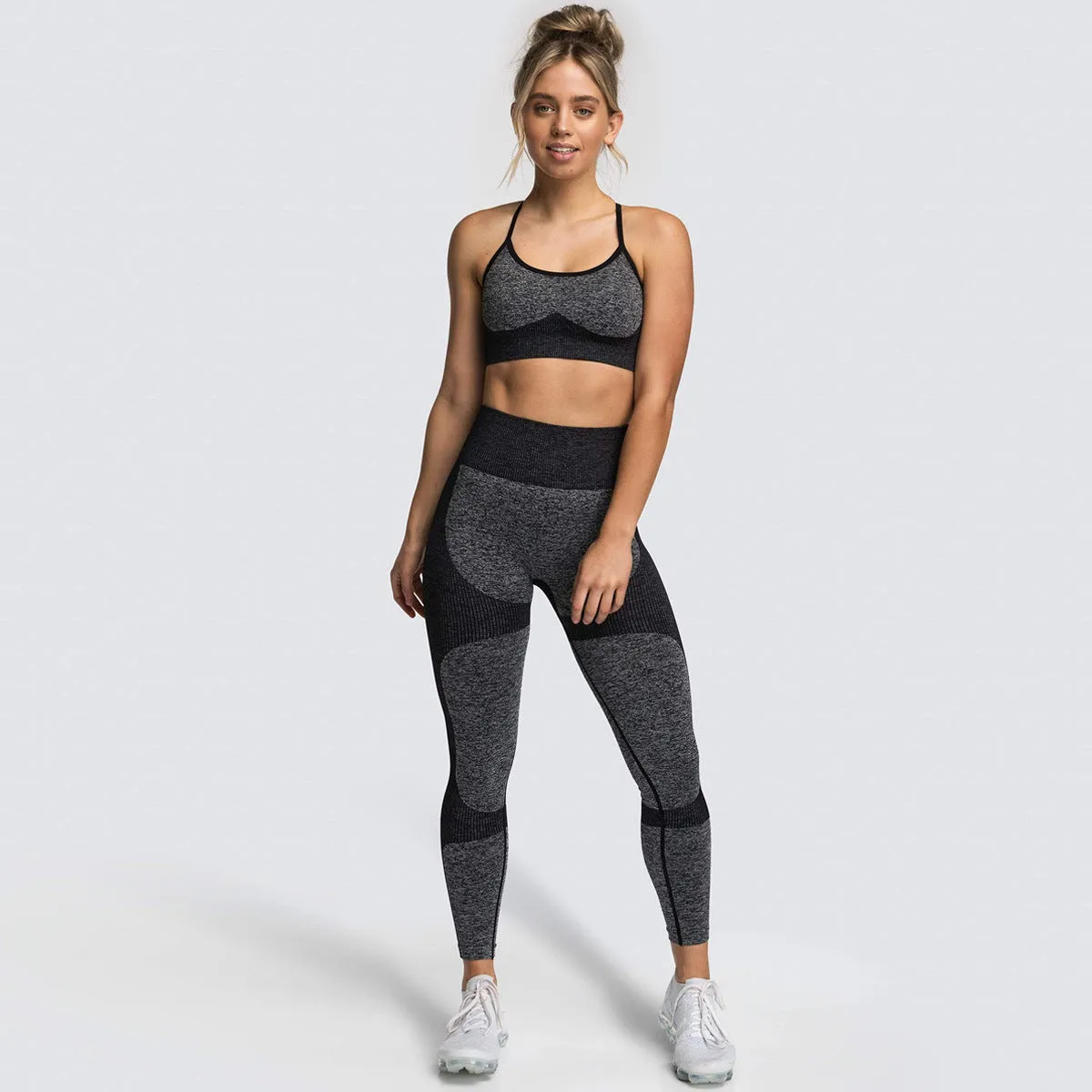 European and American Quick-Drying Yoga Vest Suit Professional Sports Running Seamless Workout Bra Cropped Pants Set