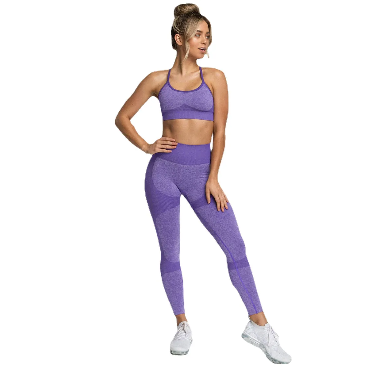 European and American Quick-Drying Yoga Vest Suit Professional Sports Running Seamless Workout Bra Cropped Pants Set