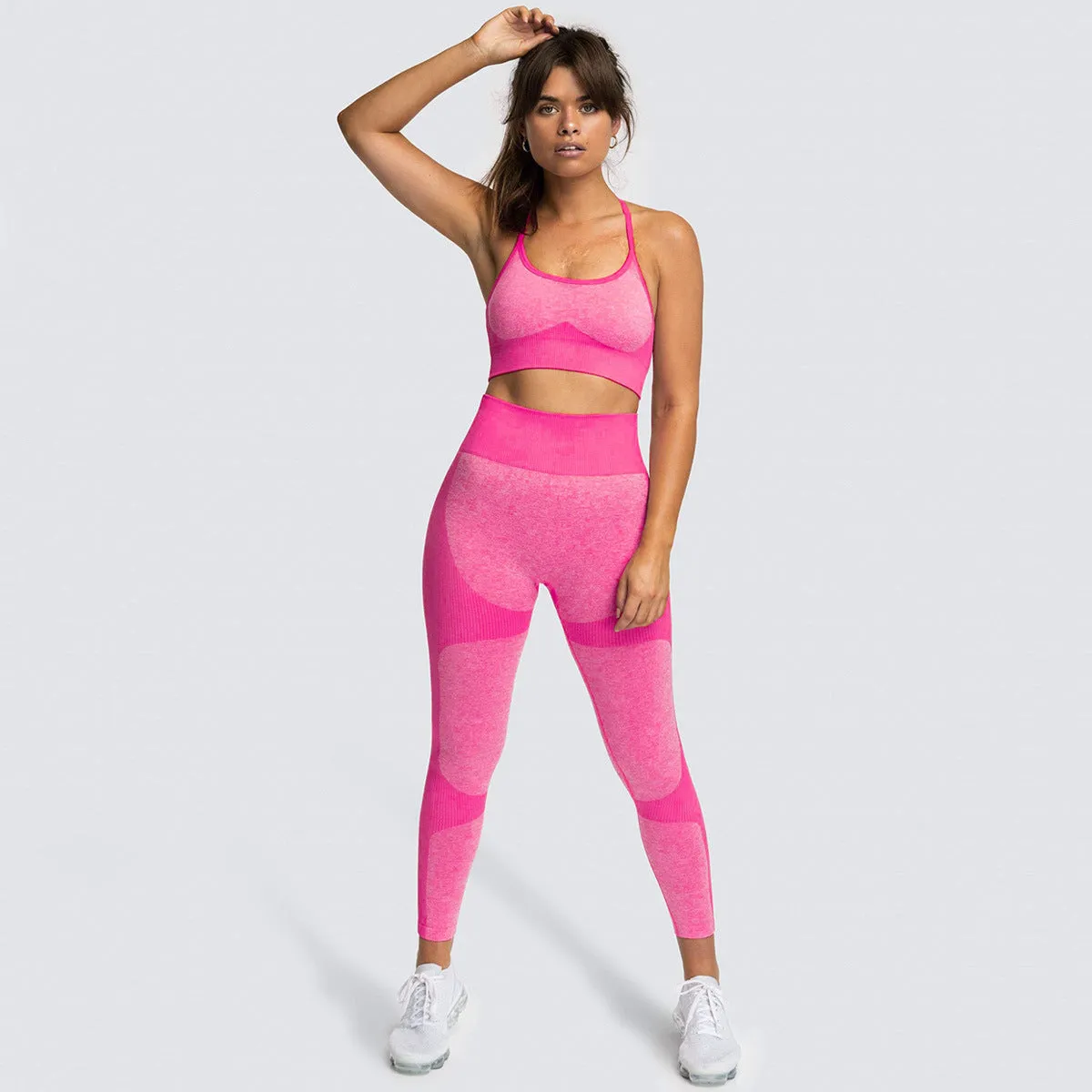 European and American Quick-Drying Yoga Vest Suit Professional Sports Running Seamless Workout Bra Cropped Pants Set