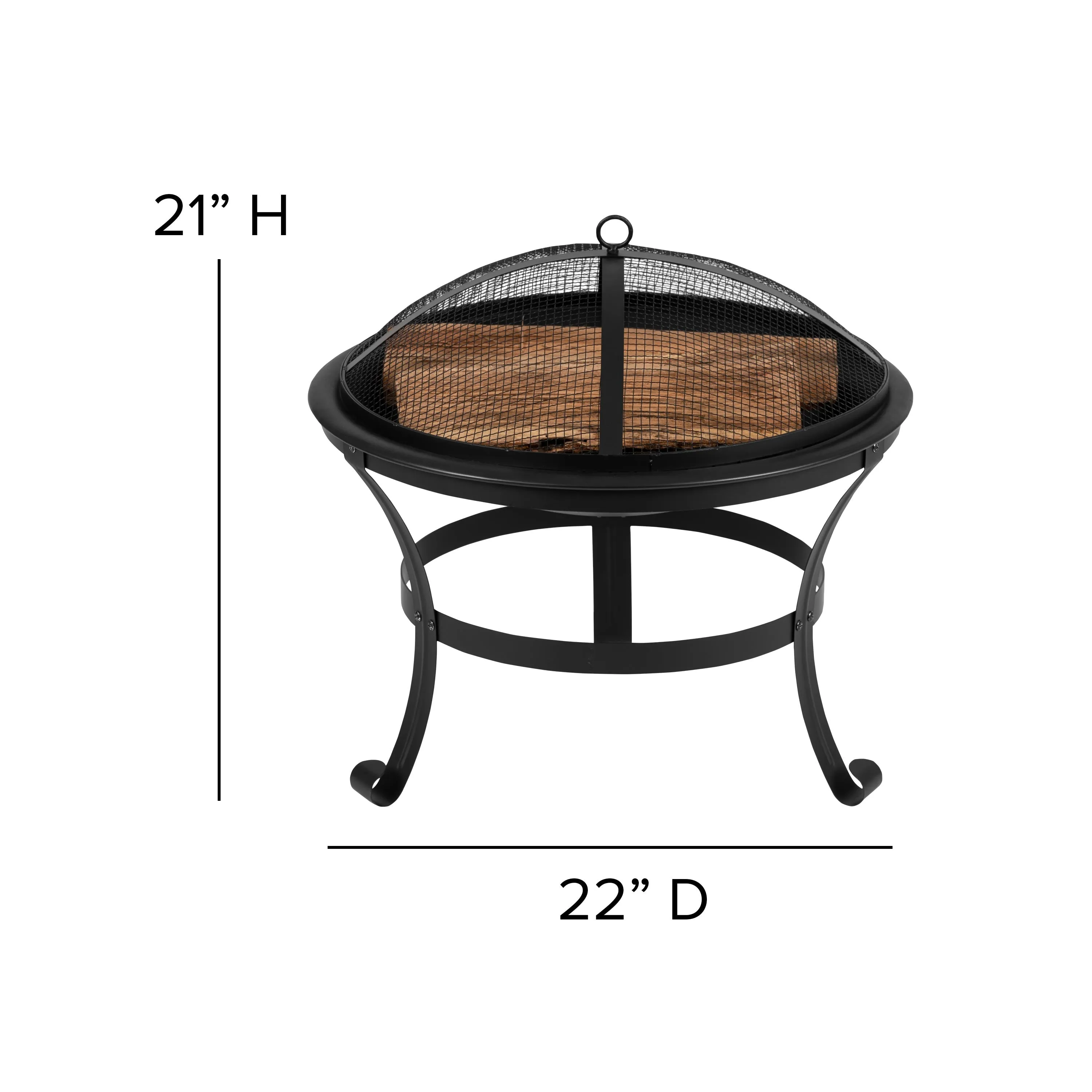 Finn Set of 4 Modern All-Weather 2-Slat Poly Resin Rocking Adirondack Chairs with 22" Round Wood Burning Fire Pit