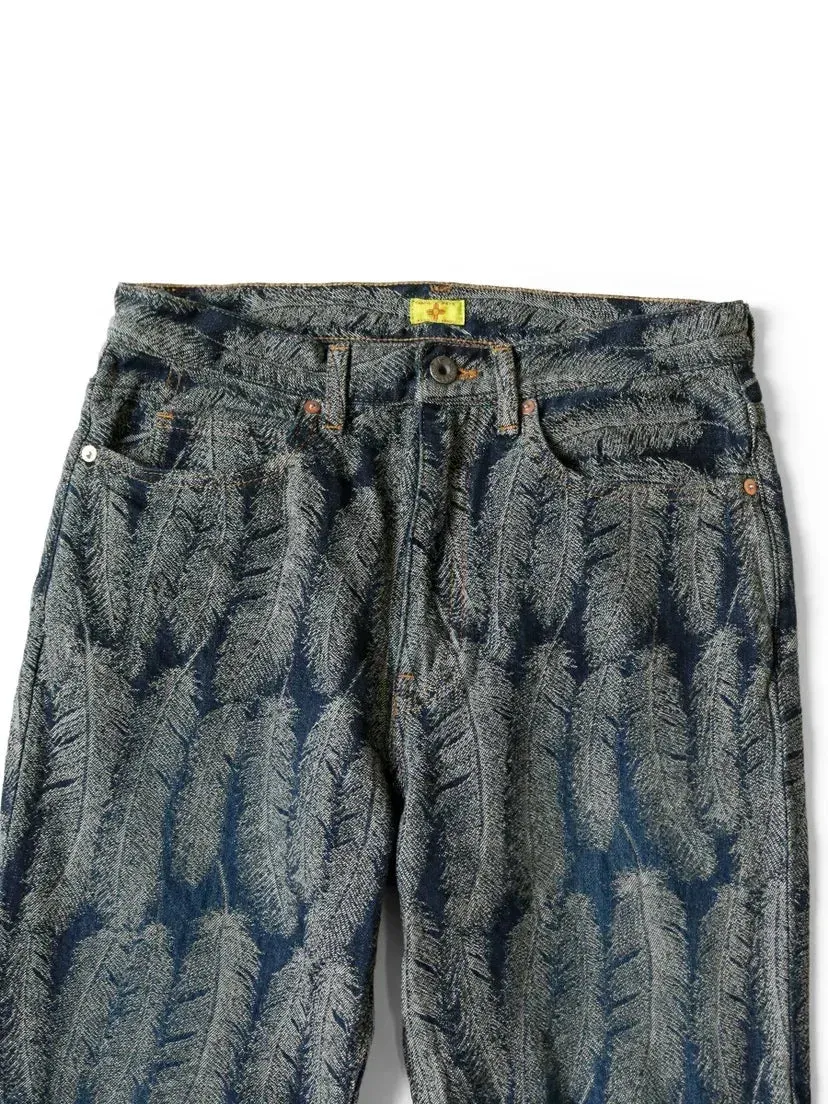 Japanese Style Denim Jacquard Feather Flare Pants - Versatile