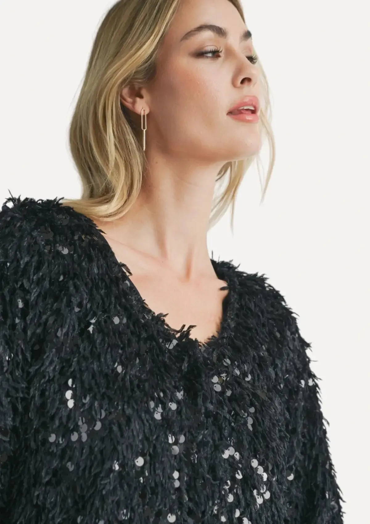 Joelle Faux Fur Sequin Jacket - Black