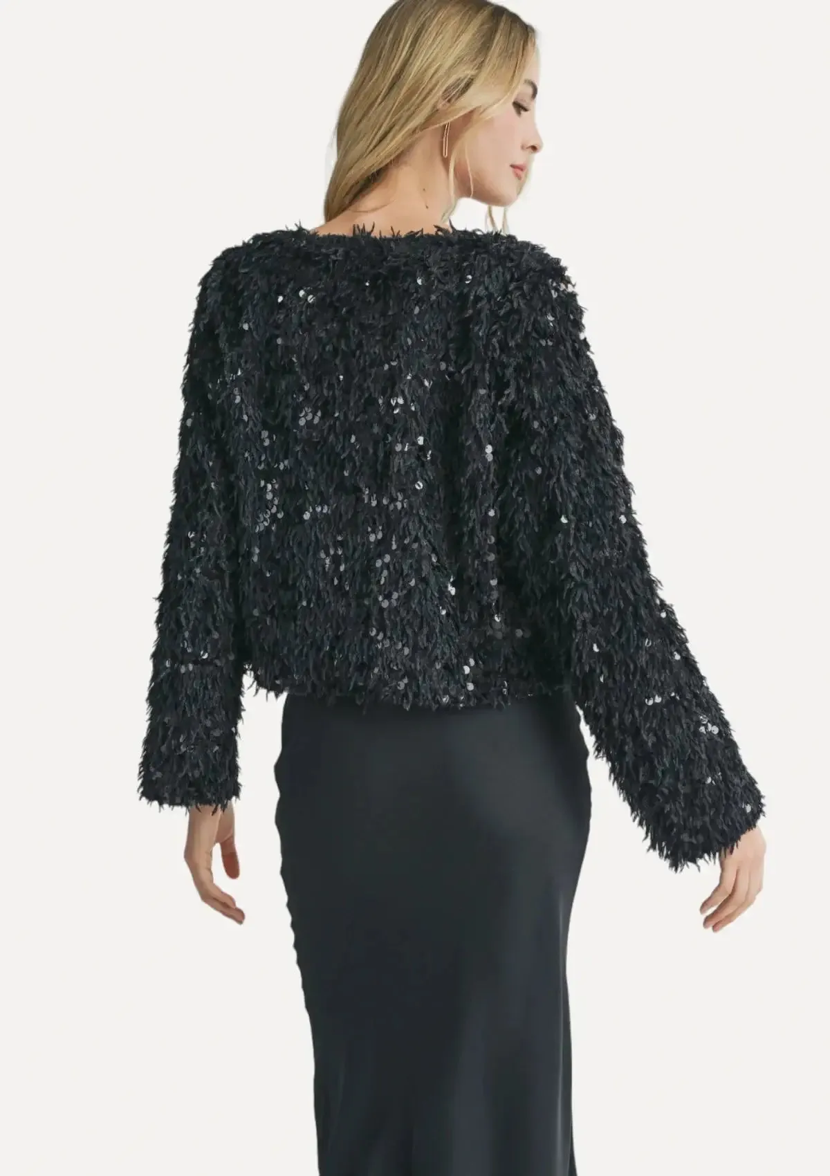 Joelle Faux Fur Sequin Jacket - Black