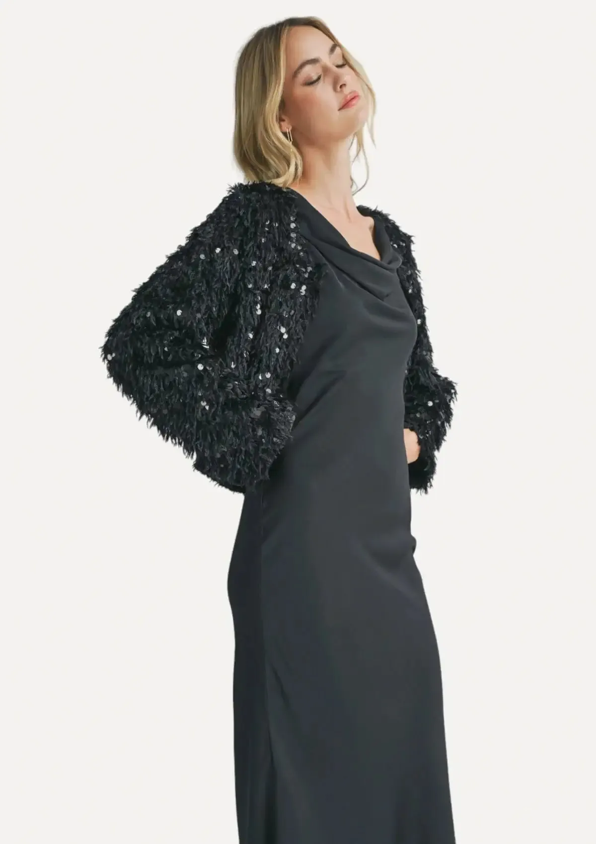 Joelle Faux Fur Sequin Jacket - Black