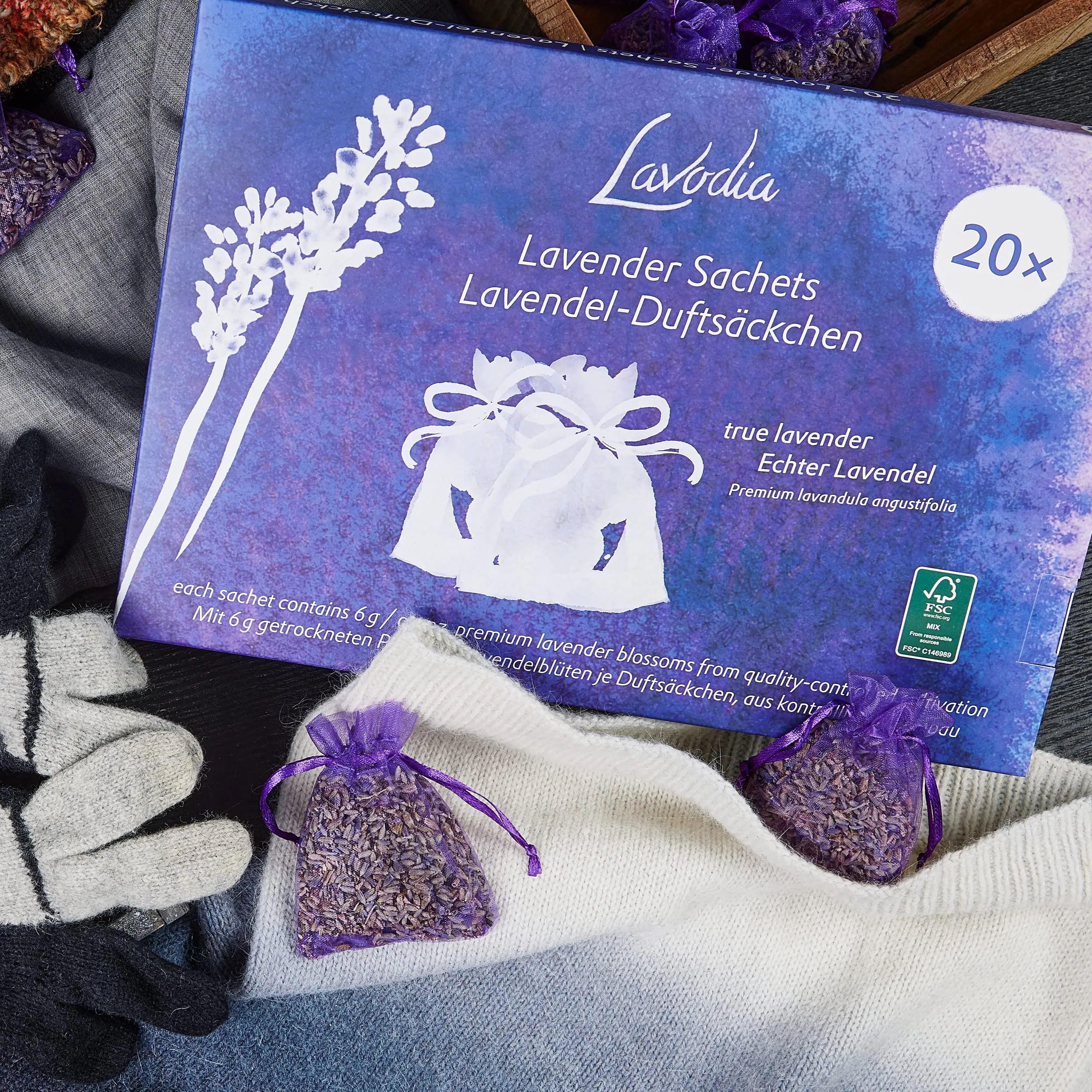 LAVODIA Lavender Bags: 20 Premium Lavender Sachets with Natural, Dried Lavender Flowers