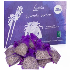 LAVODIA Lavender Bags: 20 Premium Lavender Sachets with Natural, Dried Lavender Flowers