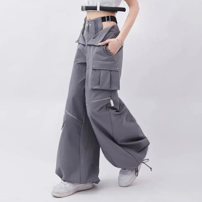 LVSANW American Individualized Spicy Girl Hollow Out Workwear Pants for Women Fashion Zipper Two Wear Design Casual Versatile Trousers