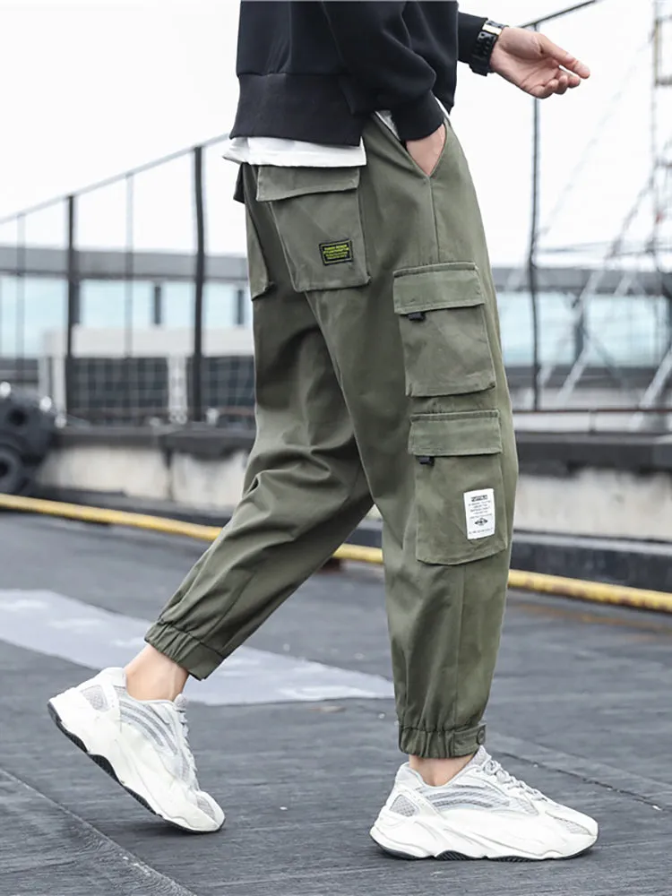 Men'S Drawstring Cotton Cargo Pants