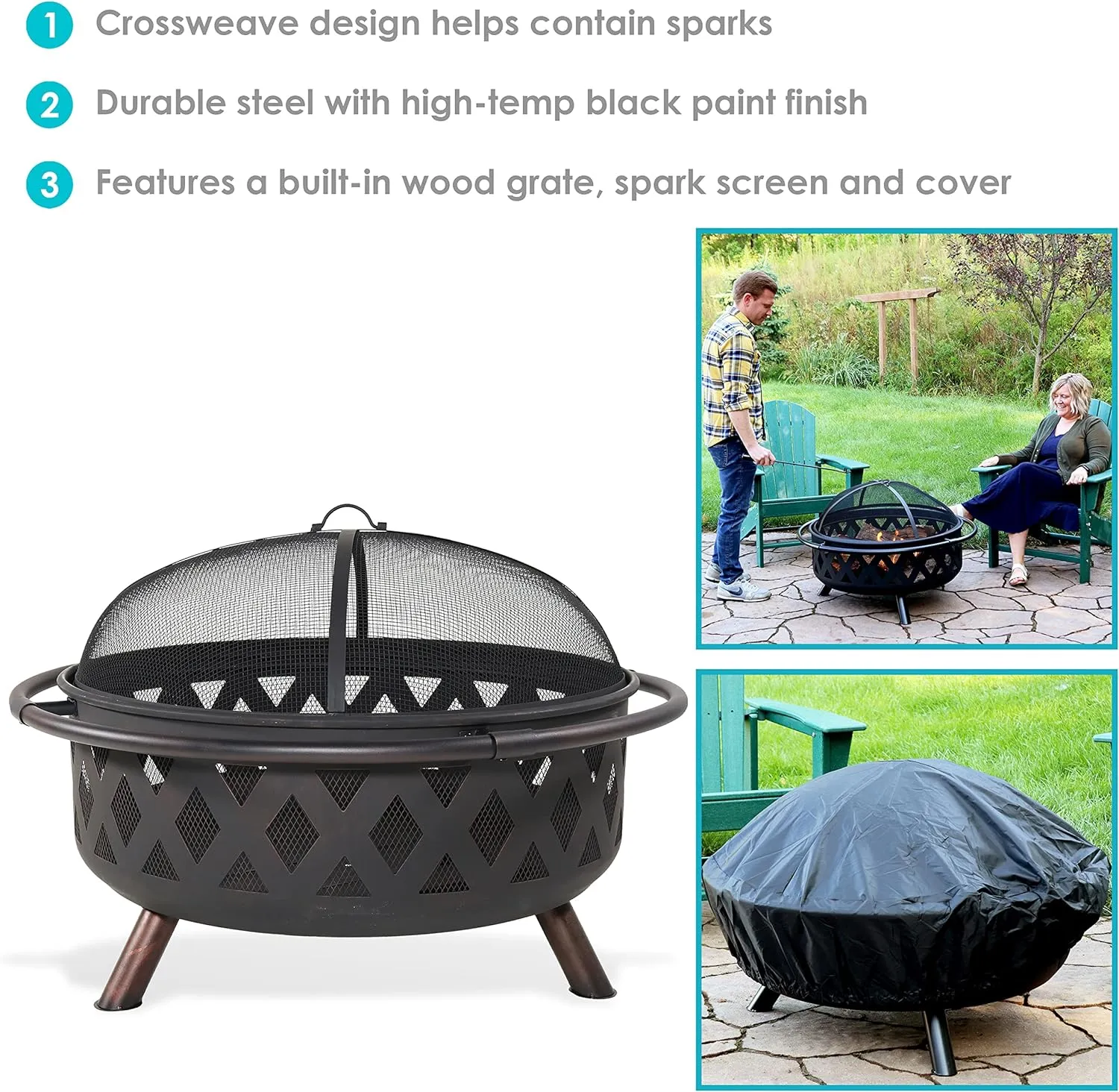 Outdoor Fire Pit, includes Spark Screen, Poker and Cover