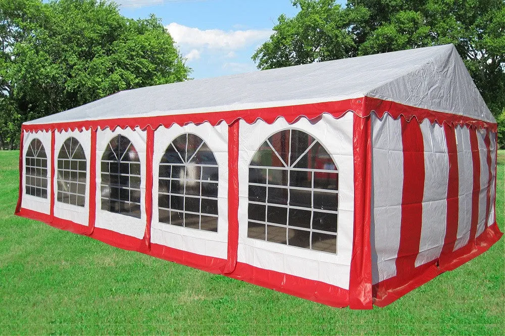 PE Party Tent 32'x16' w Color Blue, Green, Grey, Red