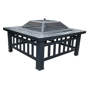 Powder-Coated Metal Fire Pit with Mesh Screen & Poker