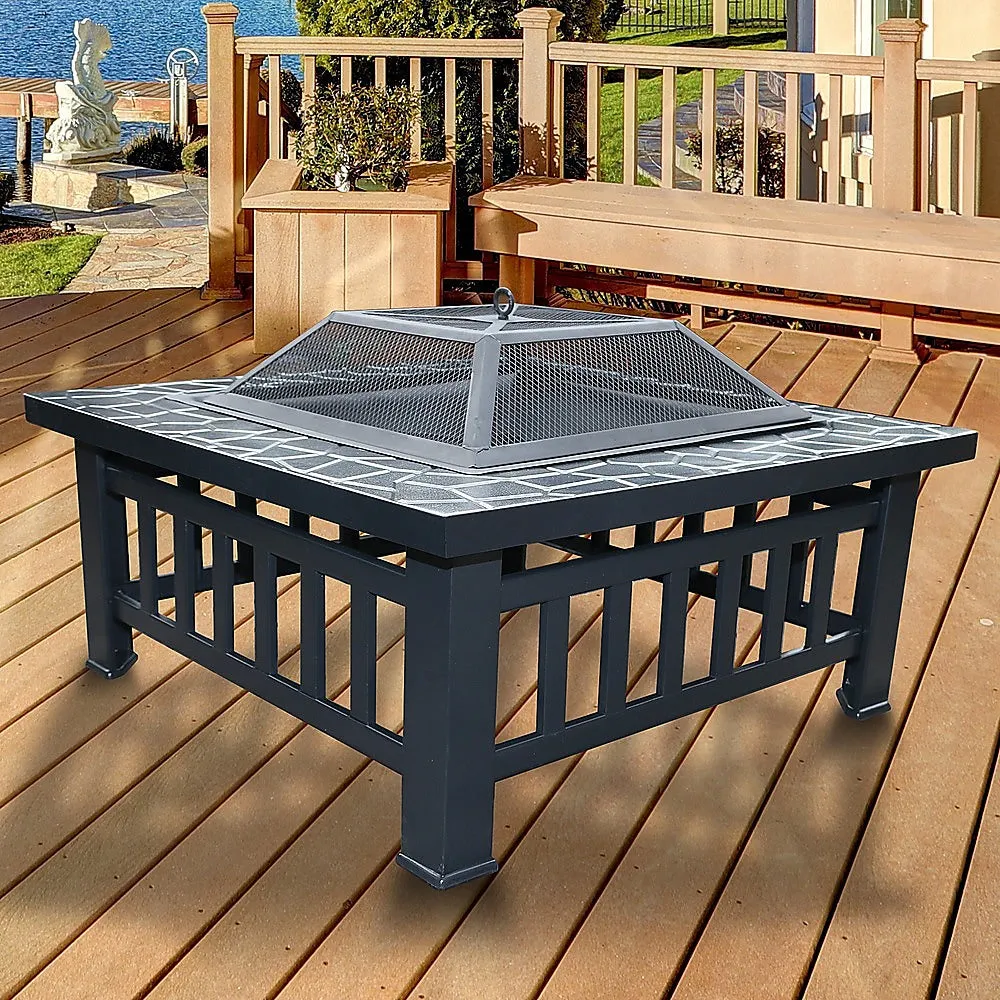 Powder-Coated Metal Fire Pit with Mesh Screen & Poker