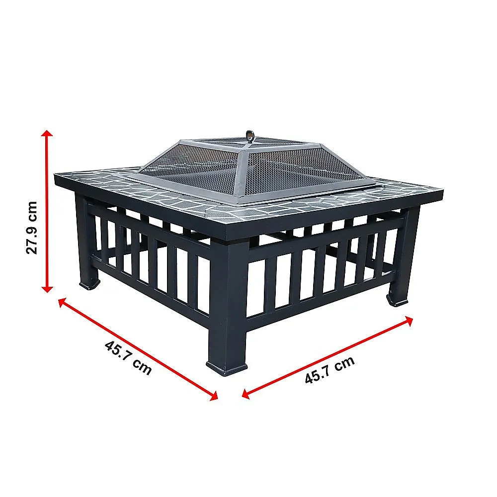 Powder-Coated Metal Fire Pit with Mesh Screen & Poker