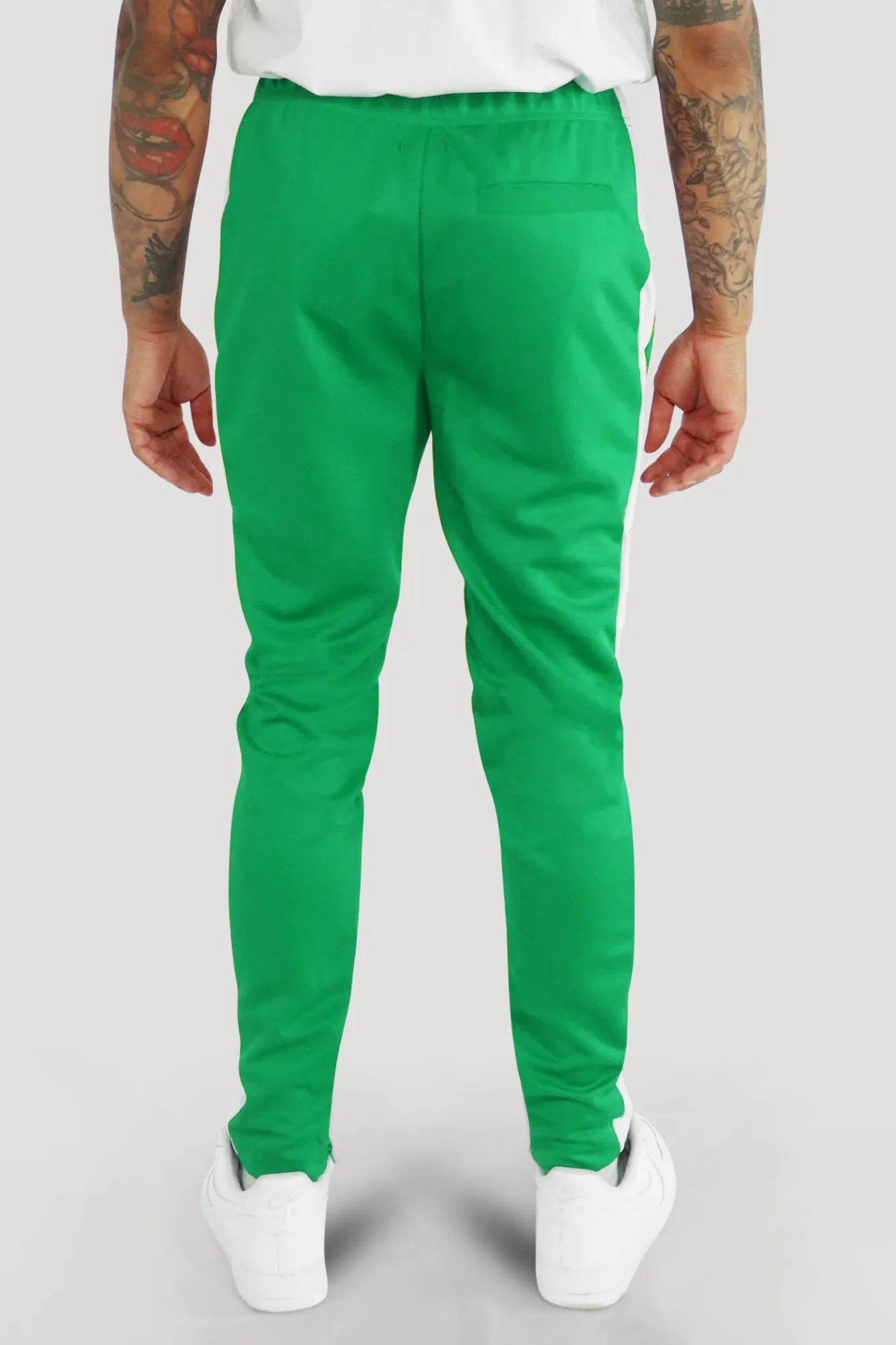 Premium Side Stripe Zip Pocket Track Pants (Kelly Green - White)