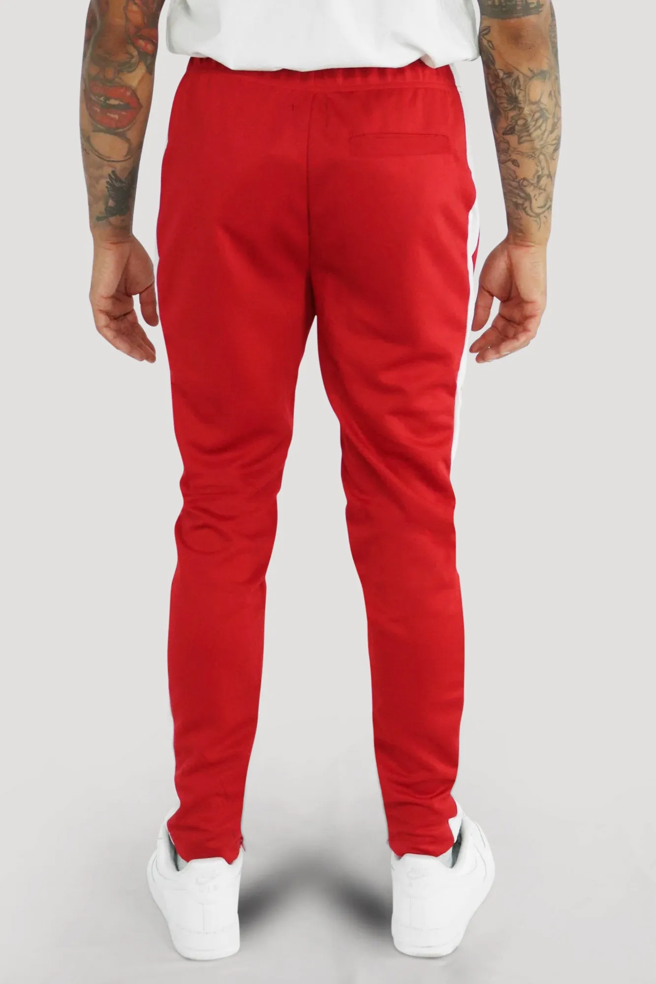 Premium Side Stripe Zip Pocket Track Pants (Red-White)