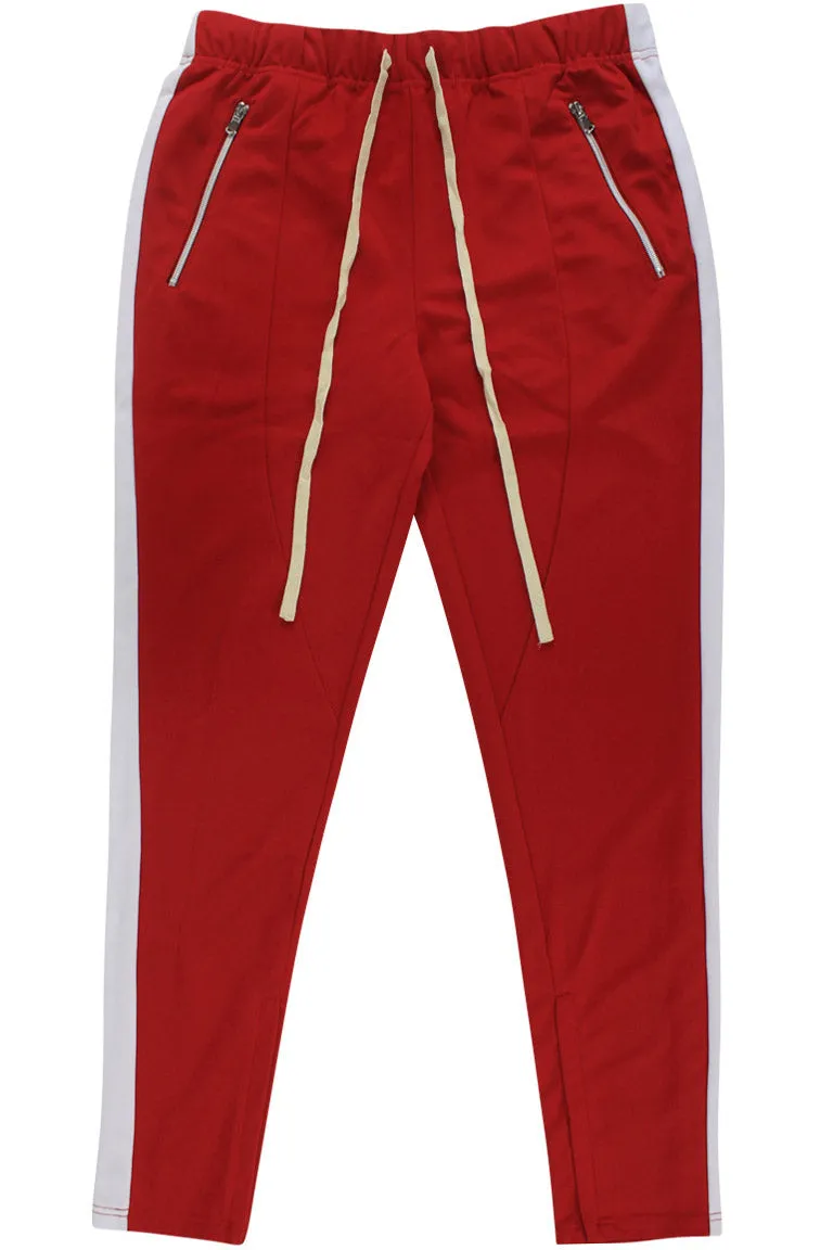 Premium Side Stripe Zip Pocket Track Pants (Red-White)