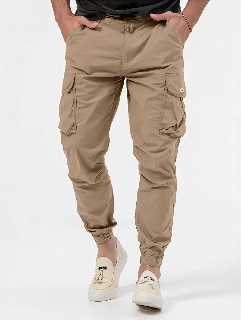 SOLID COLOR MEN'S PANTS WITH THREE-DIMENSIONAL BAG