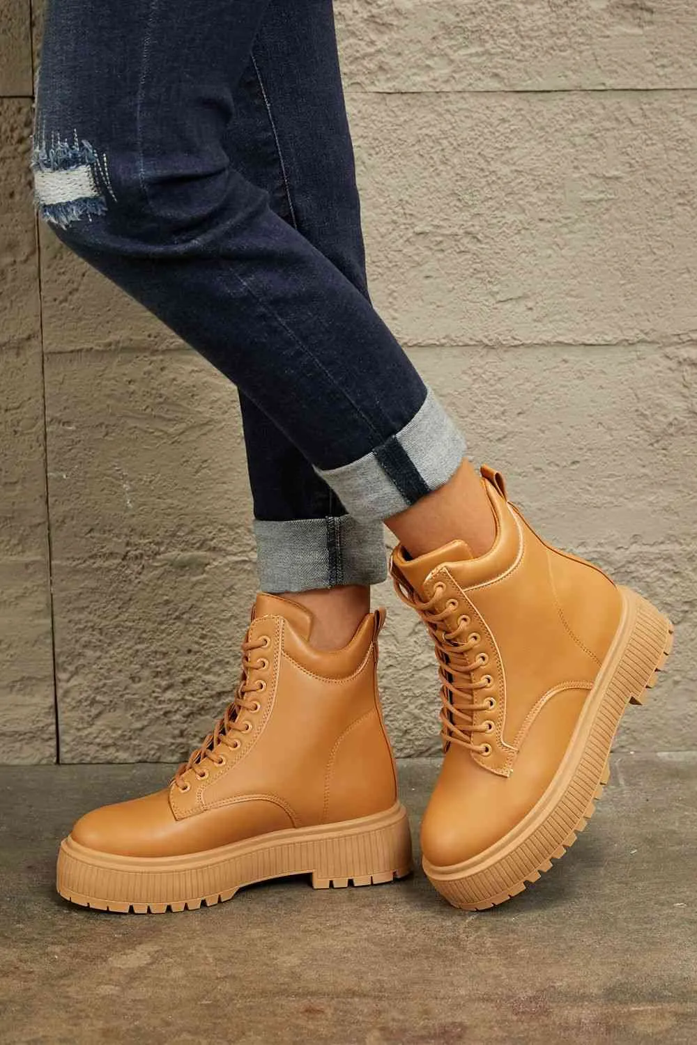 TEEK - Caramel Platform Combat Boots