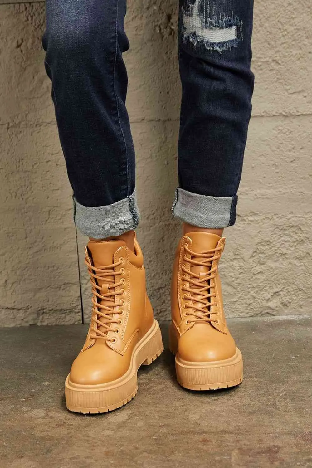 TEEK - Caramel Platform Combat Boots