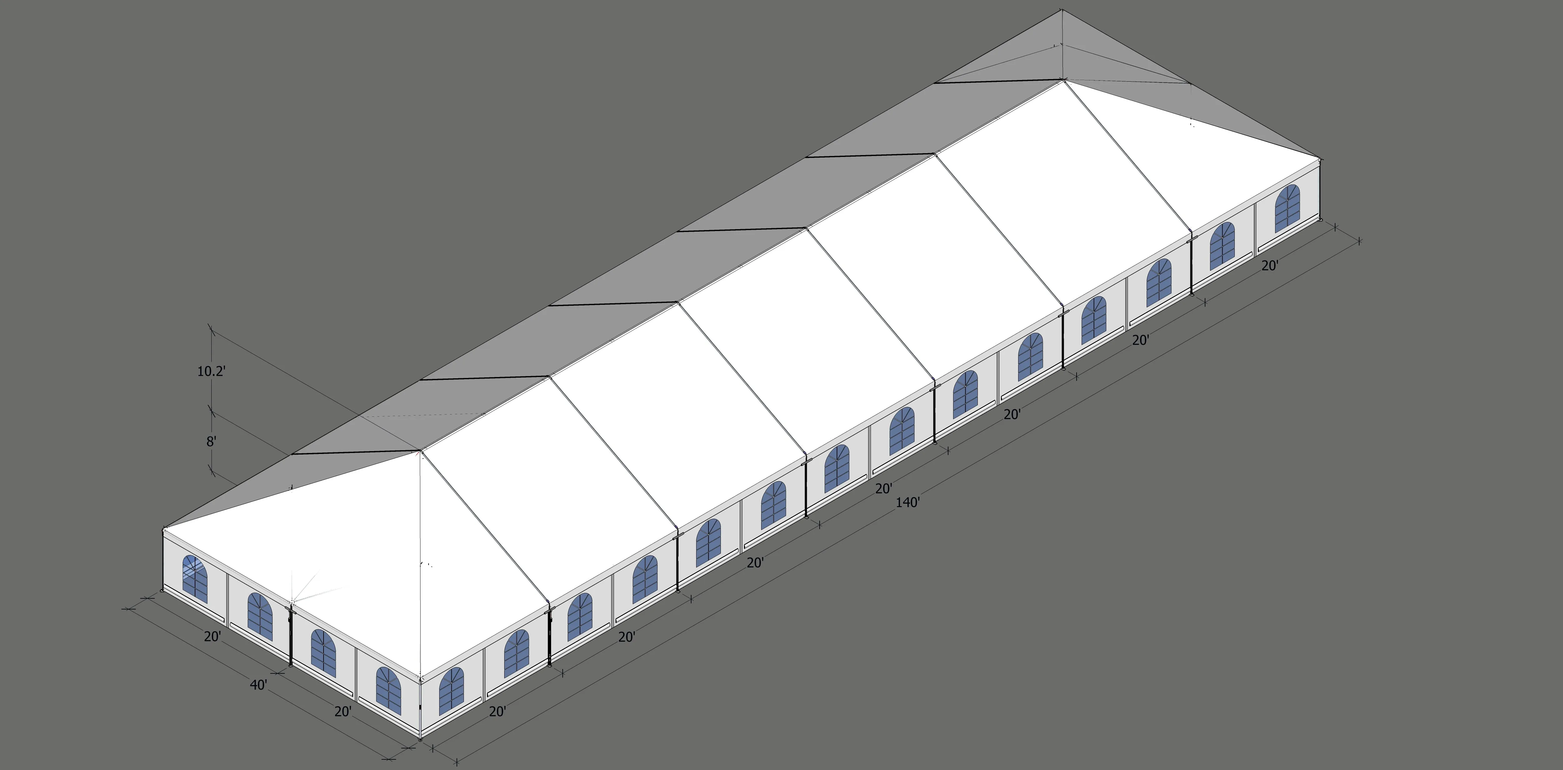 Turbotrack Tent, 40' x 140' French Window Walls