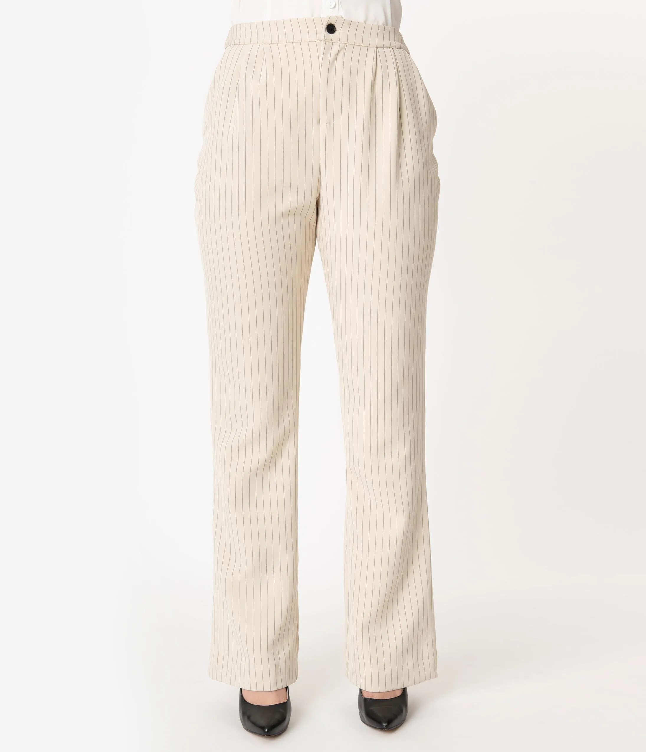 Unique Vintage Cream & Black Pinstripe Dietrich Pants