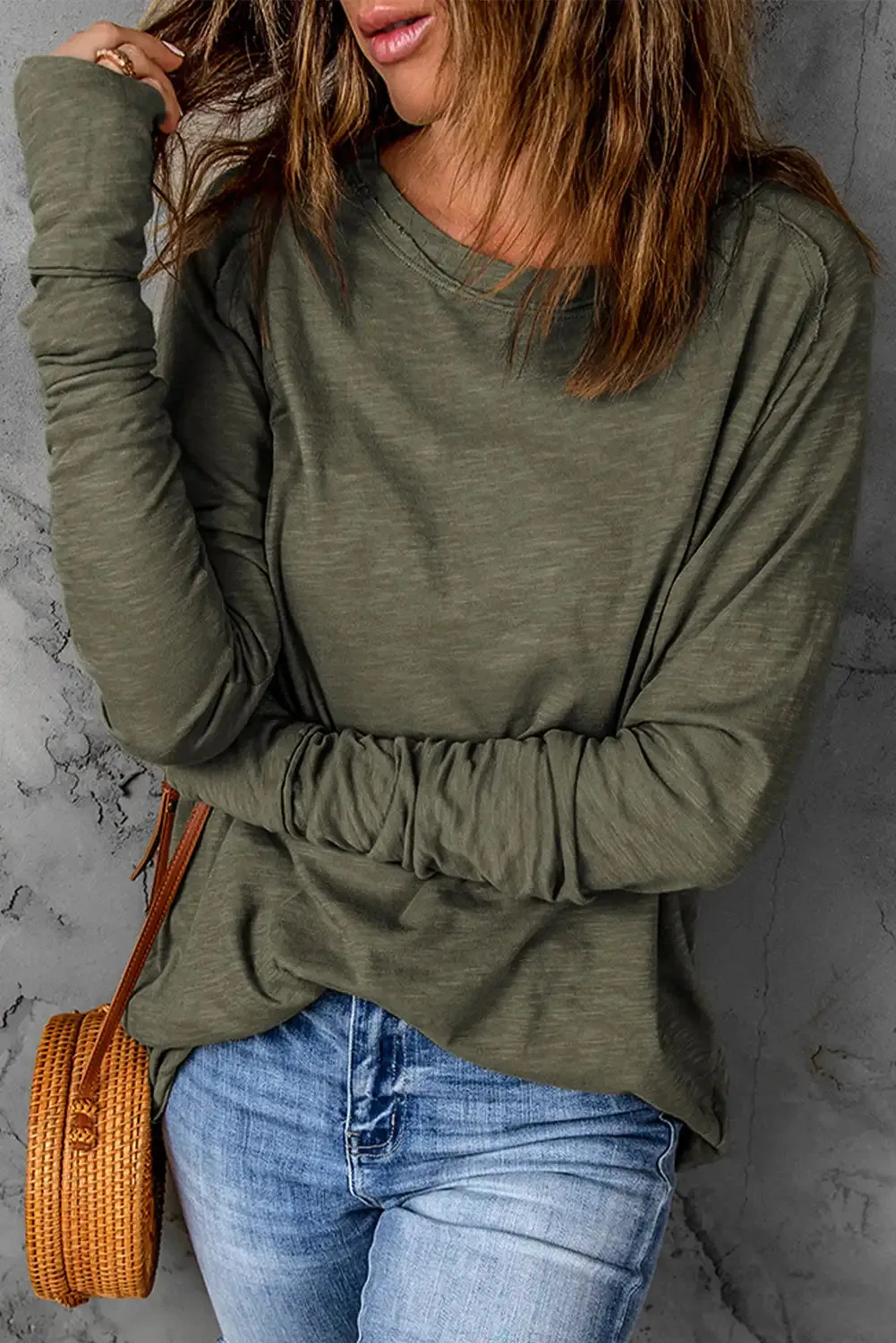 Versatile Green Crew Neck Top