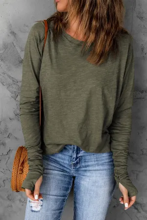 Versatile Green Crew Neck Top