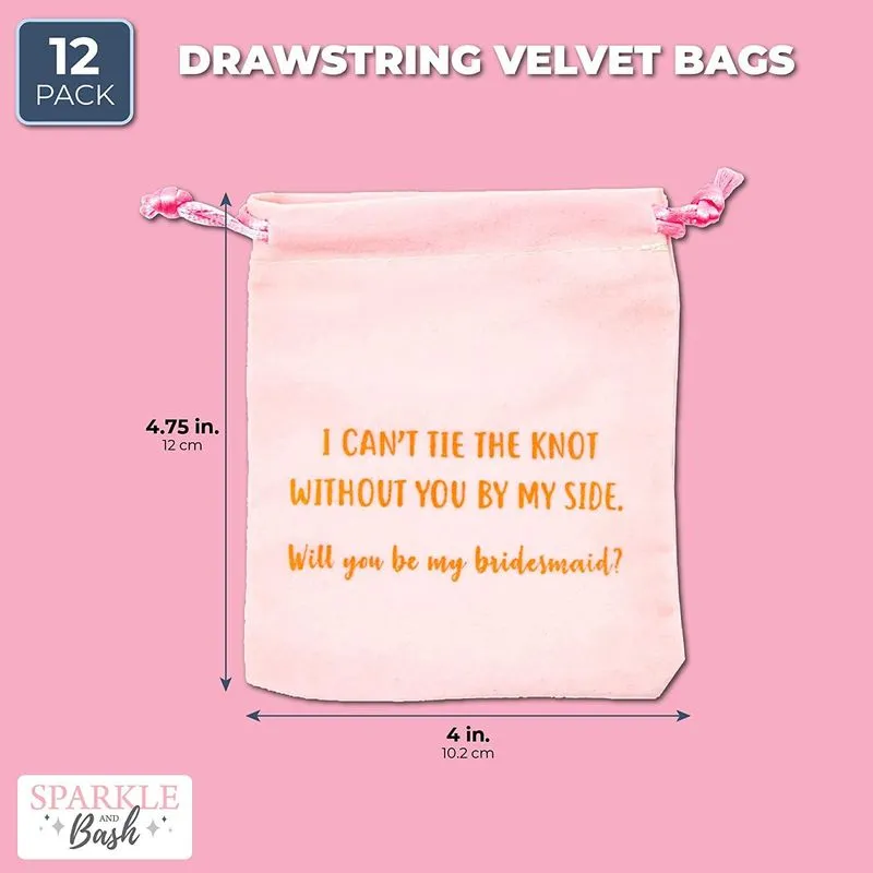 Will You be My Bridesmaid?, Wedding Party Proposal Drawstring Gift Bags (4 x 4.75 in, Pink, 12 Pack)