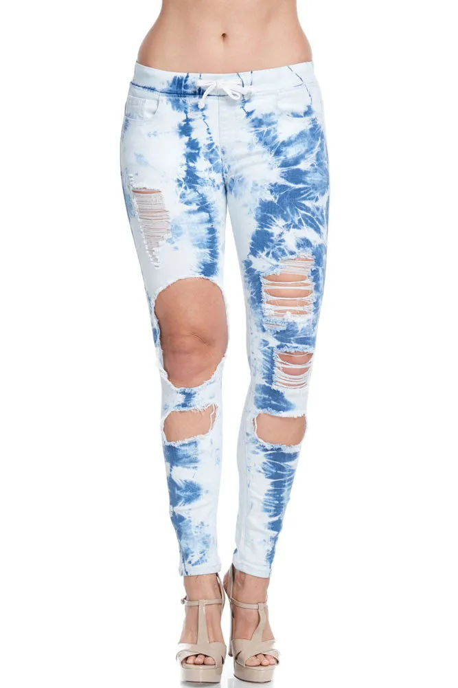 Women's Bleached Destroyed Skinny Denim Joggers